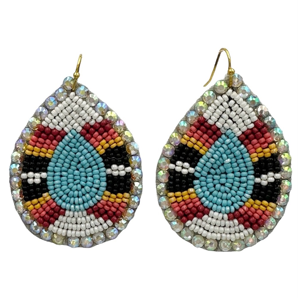 Southwestern Style Design Seed Bead Teardrop Dangle Earrings